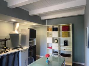 a kitchen with a glass table and a counter at Fuori Borgo in Campobasso