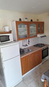 una cucina con un frigorifero bianco e un lavello di Apartments Anna a Zara (Zadar) Altre 19 foto