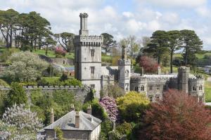ein altes Schloss auf einem Hügel mit Bäumen in der Unterkunft Marners Rock No 2 in Fowey