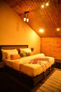 a bedroom with two beds in a room at Montane Chalet , Sethan in Manāli