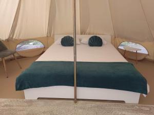 1 dormitorio con 1 cama en una tienda de campaña en Epic Glamping, en Călimăneşti