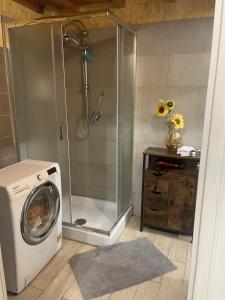 a bathroom with a shower and a washing machine at Tourist Rental Home ROMA in Rome