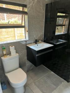 a bathroom with a white toilet and a sink at Albatros@21 in Newcastle +30 photos