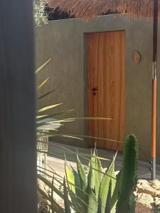 une porte d'une maison avec un cactus devant elle dans l'établissement Hôtel Les Suites Du Maquis, à Bonifacio