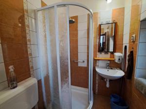 A bathroom at Tündérfátyol vendégház