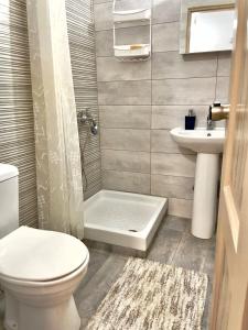 a bathroom with a toilet and a sink at Kyparissos Apartment II in Kissamos