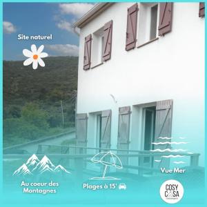 a picture of a building with a window and an umbrella at Villa A Funtanella 100m2, paisible, vue mer in Conca