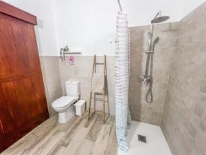 ein Badezimmer mit Dusche und Toilette und einer Leiter in der Unterkunft Vivelorural Abuela María 1, chill garden pool in San Bartolomé de Tirajana + 15 Fotos
