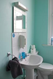 a bathroom with a sink and a toilet and a mirror at Landguard House Bed Only in Southampton