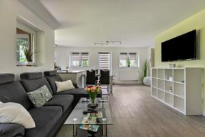 a living room with a couch and a tv at Sylt in Galmsbüll
