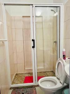 La salle de bains est pourvue d'une cabine de douche et de toilettes. dans l'établissement Casa BB&Djassi, à Ponta do Sol