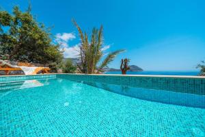 a swimming pool with a view of the ocean at Kalamar Beach 5 in Kaş
