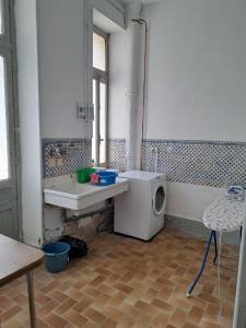 a laundry room with a washing machine and a sink at Tradition Plombières in Plombières-les-Bains +25 photos