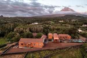 an aerial view of a house with a mountain in the background at Alma do Pico - Nature Residence in Madalena