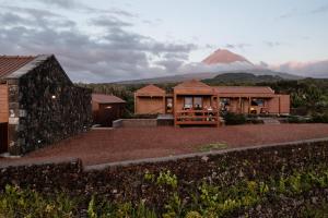a house with a mountain in the background at Alma do Pico - Nature Residence in Madalena