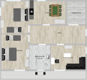 einem Grundriss eines Gebäudes in der Unterkunft Ferienwohnungen Stella, Adrián in Saarbrücken