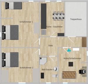 einem Grundriss eines Gebäudes in der Unterkunft Ferienwohnungen Stella, Adrián in Saarbrücken