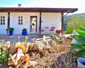 un osito de peluche en un jardín frente a una casa en Casa Rosa, Arico Viejo La Sabinita - baden, wandern, klettern, Individualurlaub jenseits des Massentourismus,, en La Sabinita