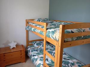 a bedroom with a bunk bed with a night stand at Maison 'La clé des champs' in Le Bouchet-Saint-Nicolas
