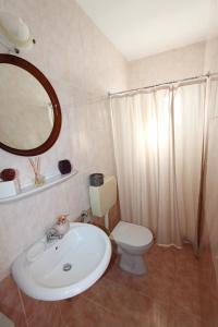 bagno con lavandino, servizi igienici e specchio di Apartments Cervelin a Lopud