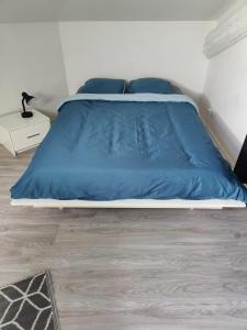 1 cama con edredón azul en un dormitorio en L'ancre de la Seille en Château-Salins