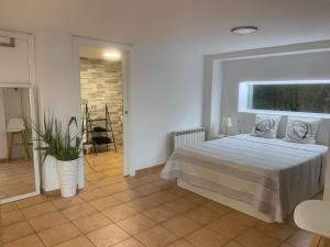 1 dormitorio con cama y ventana grande en LOFT EN URBANIZACION PRIVADA, en Gandía