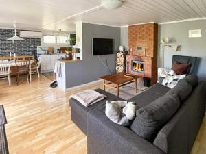 斯特蘭奈斯的住宿－Holiday home STRÄNGNÄS，带沙发的客厅和带壁炉的客厅。