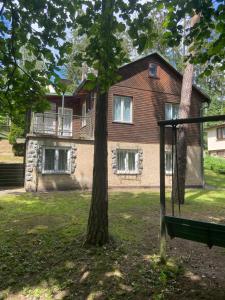a house with a tree and a swing at Chata Slapy Skalice 2 in Slapy