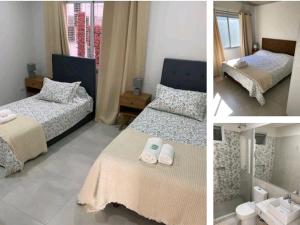 drie foto's van een slaapkamer met twee bedden en handdoeken bij Zona aeropuerto dpto a estrenar! 202 in La Mercedes