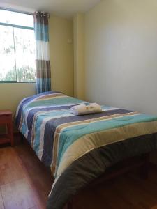 Bett in einem Zimmer mit Fenster in der Unterkunft Hotel El Gran Valletero in Cotahuasi