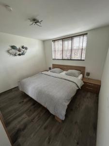 聖安娜蘭的住宿－Vakantiewoning De Krab，一间卧室设有一张大床和一个窗户。