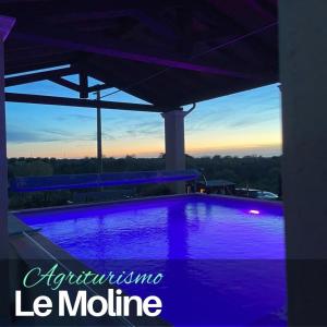 una piscina con illuminazione viola in una casa di piccolo casale a "le Moline" in una vera fattoria a Vetralla