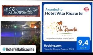 un letrero para un hotel con una reserva hotelera en Hotel Villa Ricaurte, en Girardot
