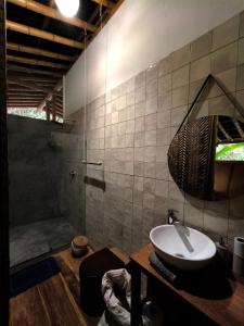 布里塔卡的住宿－Finca La Selvita，一间带水槽和淋浴的浴室