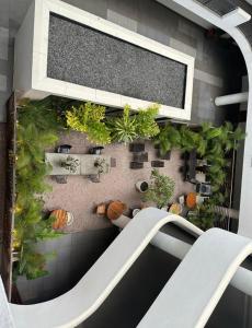 Beaufort Ridge Apartments Accra في آكرا: حديقة داخلية فيها نباتات على مبنى