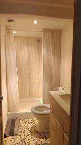 Un baño con inodoro, ducha y lavabo. en Comfortable house with sea view in Alicante + Garden, en Alicante 21 fotos más