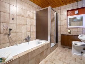a bathroom with a tub and a toilet and a sink at Nachtschatt in Fügen +23 photos