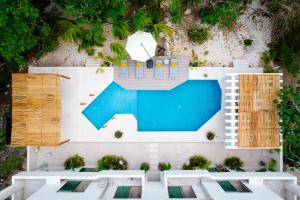 een luchtzicht op een gebouw met een zwembad bij Casa Manglar Riviera Maya in Puerto Aventuras
