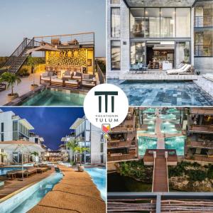 eine Collage aus Fotos eines Herrenhauses in der Unterkunft Amazing 1BR Swim Up Cenote Gym in Tulum