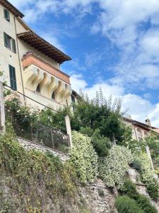 a building on the side of a hill with plants at Casa Montebello Trevi centro in Trevi