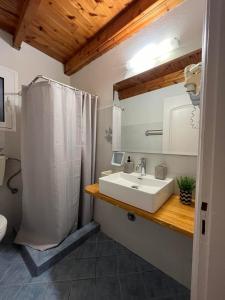 een badkamer met een witte wastafel en een douche bij Aria in Lakíthra