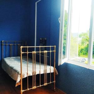 Vani的住宿－Grandmother Naziko，蓝色客房的一张床位,设有窗户