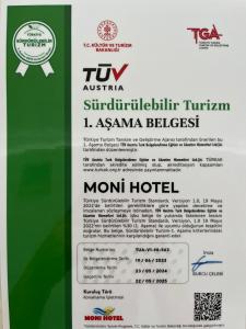 Certifikát, hodnocení, plakát nebo jiný dokument vystavený v ubytování Moni Hotel