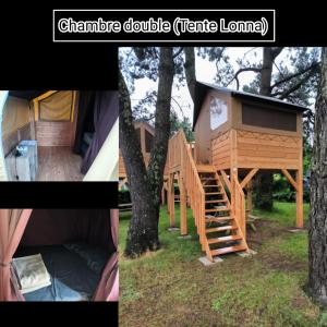 a tree house with a staircase in a tree at CAMPING ONLYCAMP DU MOULIN in Clisson