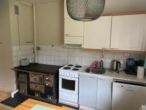 a kitchen with a stove and a sink at Villa Siikakoski in Konnevesi +20 photos