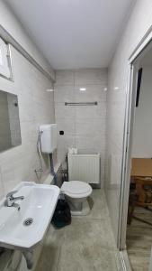 Hostel Maria في بيوش: حمام به مرحاض أبيض ومغسلة