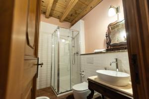 La salle de bains est pourvue de toilettes, d'un lavabo et d'une douche. dans l'établissement Villa Galimberti Maison De Charme, à Osnago