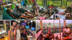 eine Gruppe von Personen, die in einem Zimmer sitzen in der Unterkunft Wonderland Jungle Hostel in Ko Tao