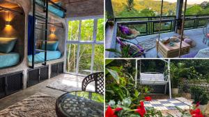 龜島的住宿－Wonderland Jungle Hostel，带阳台的房子的照片拼合在一起