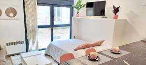 a bedroom with a bed and a tv on a wall at Estudio centrico de lujo in Vigo